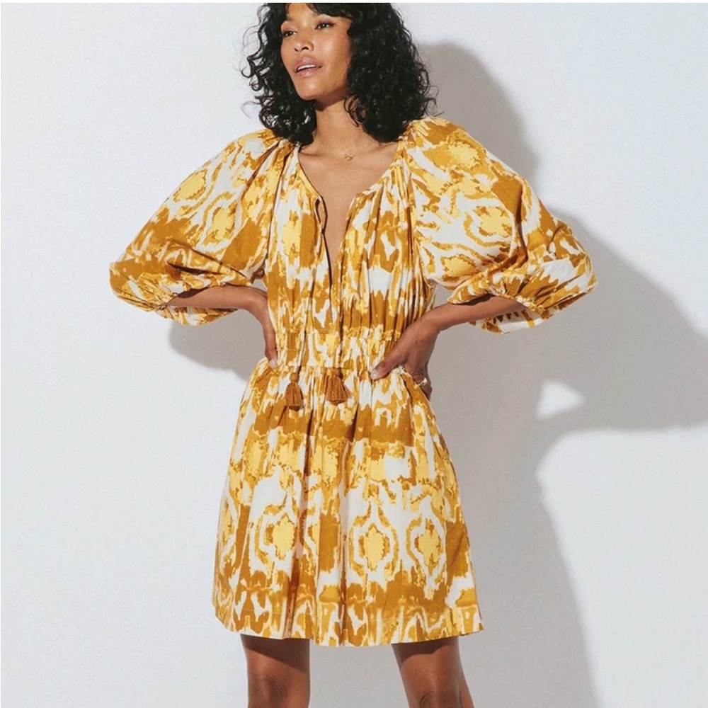 Cleobella Aubrey Split-Neck 3/4-Sleeve A-Line Mini in Dress - Picture 1 of 5